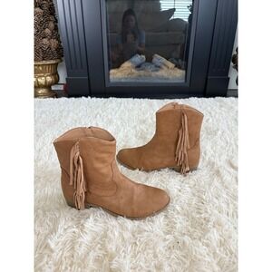 Levvy Tan Faux‎ Suede Fringe Ankle Western Cowgirl Boots - Size 6 1/2 women